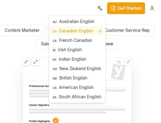 Multiple ATS-compliant templates with accent colors are available